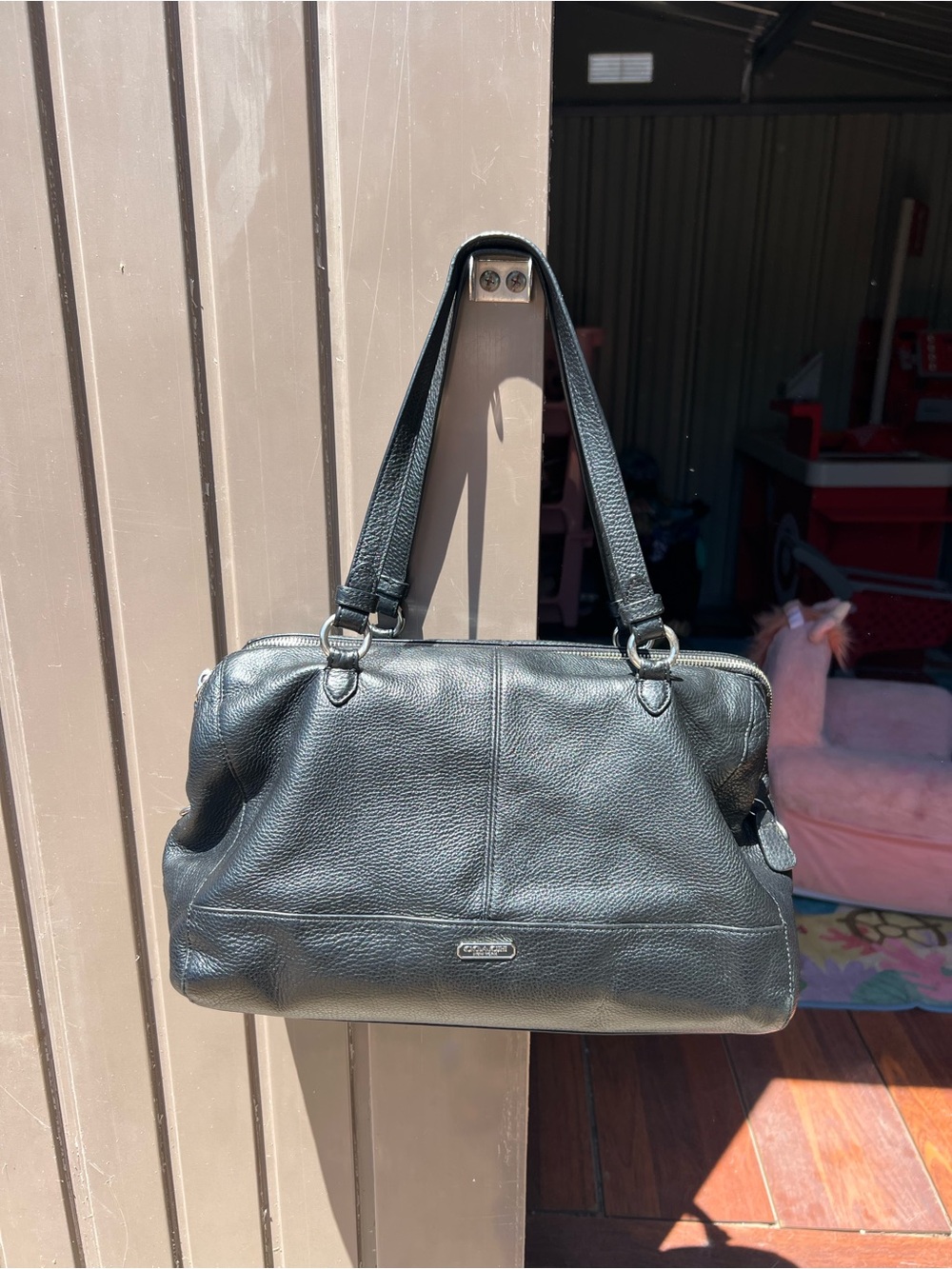 COACH Vintage Black Leather Park Soft Katheryn Triple Zip Satchel Purse Authen